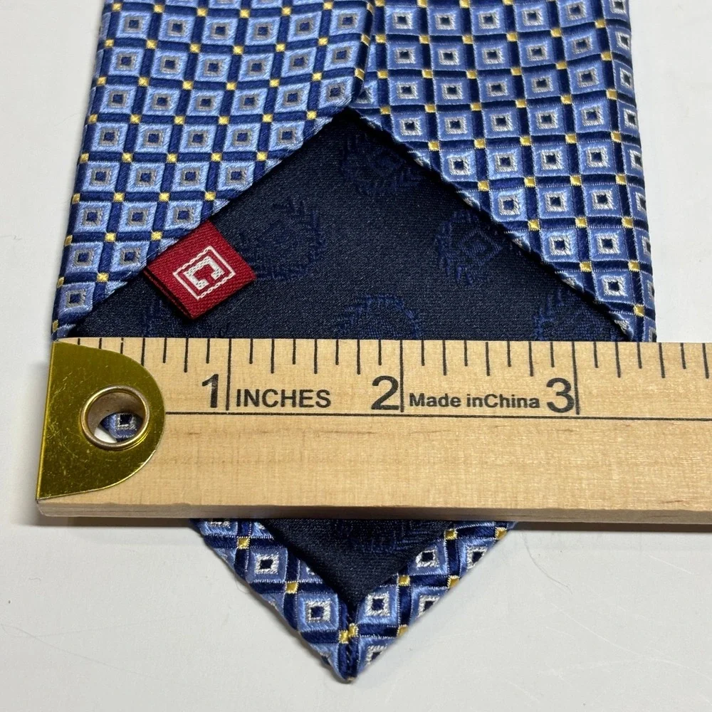 Chaps Silk Tie Mens OS Blue‎ Geometric Square Pattern Classic Formal Preppy